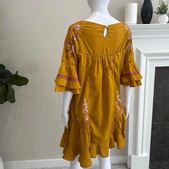 Free People Pavlo Floral Embroidered Babydoll Dress SIze Small Tiered Ruffle - Picture 7 of 15